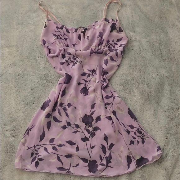 Other - Purple floral cottagecore fairy princess babydoll dainty ruched mesh slip dress